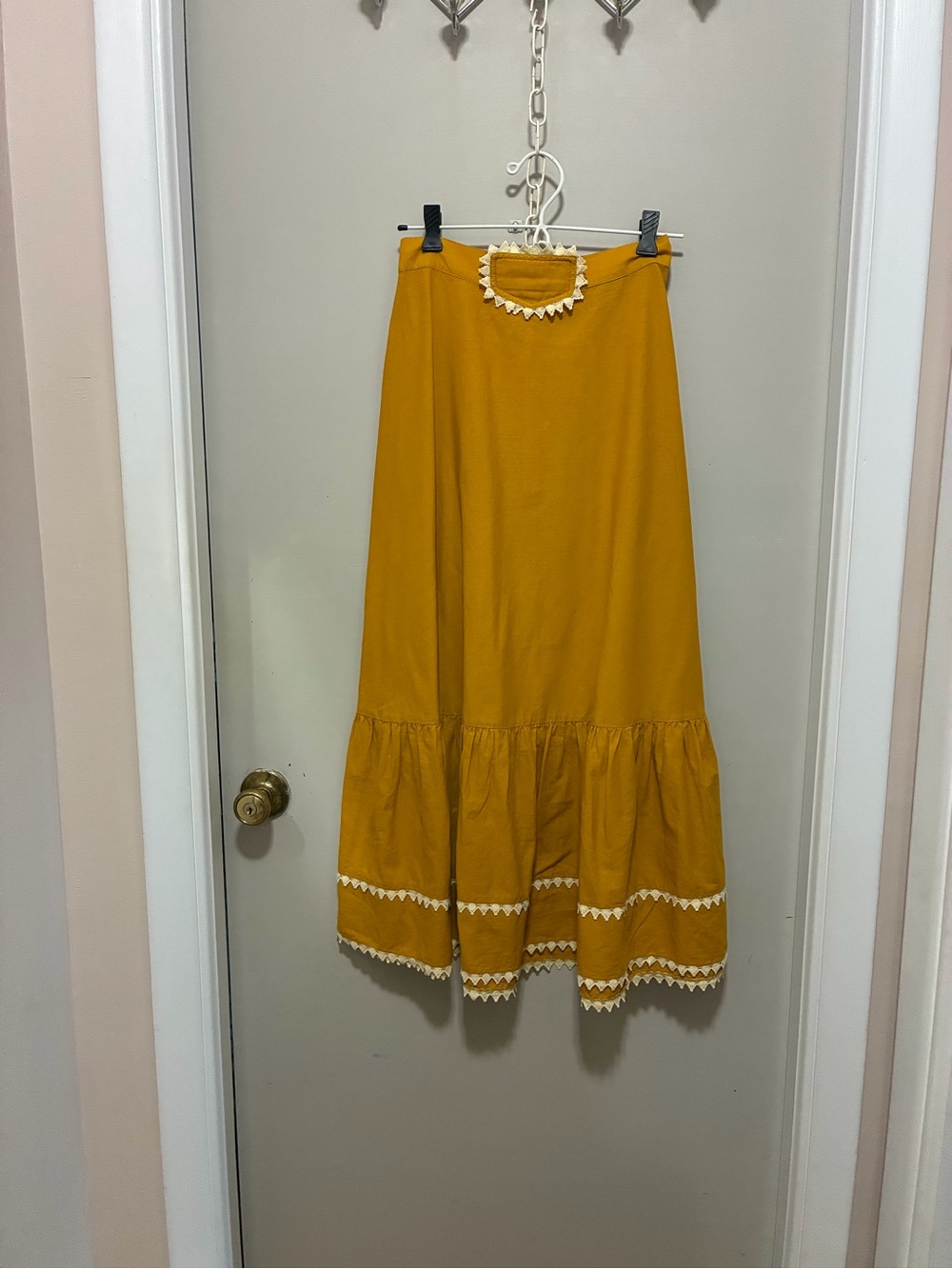 HUNTER BELL Mustard Yellow Maxi Skirt with White Trim